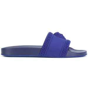 Versace Medusa Palazzo Blue Rubber Logo Slide Pool Sandal Flip Flop Flat 44 11